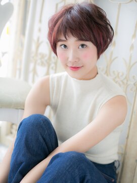 ブルー(BLUE) ミルクティーピンクくせ毛風マッシュショート20代30代40代b水戸