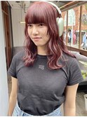 フレンチカジュアル外ハネダブルカラーカシスピンク艶感顔まわり