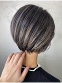 ショートボブ/モード☆アッシュ細めハイライト☆ダブルカラー◎