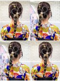 振袖 袴 着付け ヘアアレンジ振袖へア袴へア金箔ヘア水引きK0816