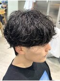 心斎橋シャドウパーマメンズマッシュウルフカット波巻きパーマ