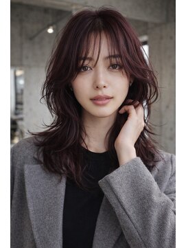 ノラ シブヤ(NORA) R3ハッシュカットミディアムレイヤーワインレッドボルドーカラー