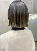 ハイライトカラー、オリーブ、毛先カラー、ボブ