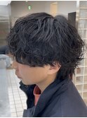 渋谷波巻きスパイラルパーマシャドウパーマメンズボブウルフ