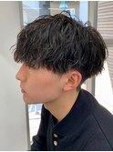 ダークアッシュニュアンスパーマ韓国マッシュベリーショート