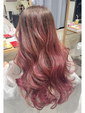 リーオオサカ(Lee Osaka) 【カット＋グラデーション】セミロング×ローズピンク/新出