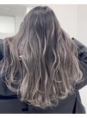 小顔セミウェットウェーブハイライトカラーオリーブカラー着物