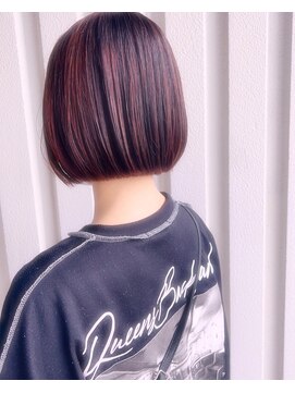 エイムヘアメイク 舟入店 丸みボブヘア×オレンジカラー