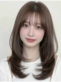 ミルクグレージュ前下がりウルフレイヤーカットA12志木30代40代