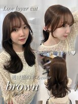 ハピネス 梅田茶屋町店(HAPPINESS)&nbsp;レイヤーカット/ブリーチなし/韓国風巻き/顔まわり/ブラウン