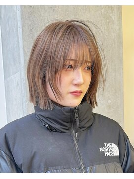 ミリ(mm) 10代20代ぱっつんボブハイトーンミルクティー髪質改善仙台ボブ