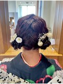 成人式ヘアセット　お団子ヘア　ツインヘア　編み込み