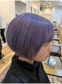ウルフレイヤーカット20、30代ひし形透明感パープルベージュカラ