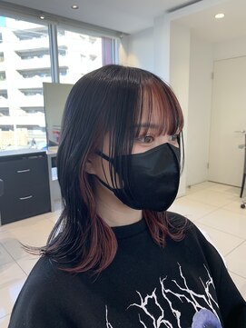 アッシュ 稲田堤店(Ash) フェイスフレーミングピンク×外ハネミディ