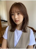 大人かわいいくびレイヤー顔まわりレイヤーカットピンクベージュ