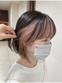 ピンクインナーカラーで小顔効果☆札幌大通/ボブ