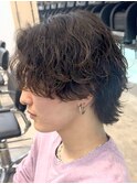 渋谷シャドウパーマメンズミディアムウルフ無造作パーマ