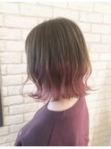 黒髪/グレーベージュ/レイヤーロング/前髪パーマ