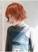 【azu】オレンジ　ボブ　ブリーチ