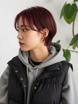 チェリーレッド/バーガンディ/レイヤーショート/シャギー