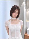 地毛風縮毛矯正韓国風顔まわりレイヤー小顔ボブ切りっぱなしボブ