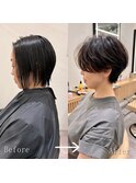 Lond.海気　Before After ショートカット　前髪　白髪ぼかし