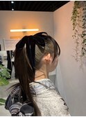 ボリュームポニーテールアップヘア結婚式お呼ばれ二次会ドレス