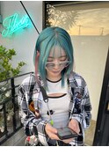 シアンブルー　ハイトーンカラー　ブリーチカラー