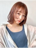 アプリコットオレンジ/くびれヘア/ボブ/韓国風/レイヤーカット