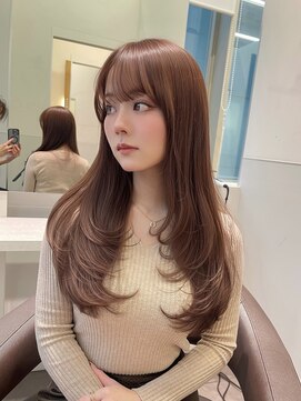 韓国レイヤーカットカットワンカールピンクブラウン