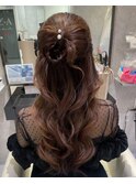 リボンアレンジ×ハーフアップ