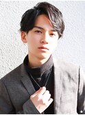 ソフトツイスト黒髪マッシュネオウルフオリーブカラーワンレン