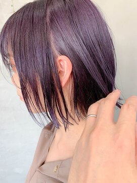テトヘアー(teto hair) 外ハネボブ、ラベンダーアッシュ、前下がりボブ、パープル