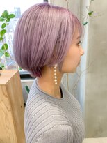 テトヘアー(teto hair) ブリーチカラー、ピンクベージュ、ピンクパープル、前下がり