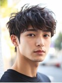韓国マッシュ スペインカール スパイキーショートブルーブラック