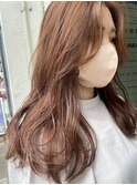 柔らかロングヘアー・ハイライト・ピンクベージュ