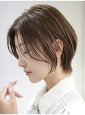 青山白髪ぼかしハイライトウルフショートヘアグレージュ30代40代