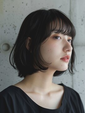 透明感シースルー☆大人ナチュラルの暗髪ボブ