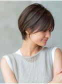 グレージュカラーショートフルバンク似合わせカットイメチェン