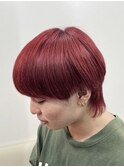 レッドカラーラウンドマッシュメンズブリーチメンズハイトーン