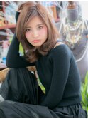 大人かわいいアシンメトリーくせ毛風ミディc4上尾20代30代40代