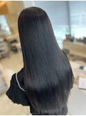 大人可愛い透明感立体感ブルーブラック×エアストレート