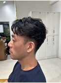 ツイストパーマツーブロックセンターパートスパイラルパーマ