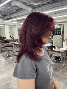 ニコ トウキョウ 渋谷(nico TOKYO) ダブルカラーチェリーレッドピンクブラウン韓国レイヤーロング