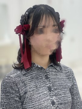 ひつじヘア/ミディアムレイヤー/ウェーブ巻き/ヘアセット/渋谷