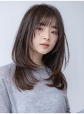 大人かわいい前髪セシルカットココアブラウンフリンジウェーブ