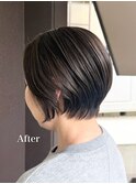 白髪率20%ショート×フォギーグレージュで白髪ぼかし