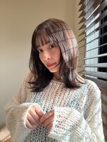 小顔前髪顔周りレイヤー×グレージュカラー デザインカラー
