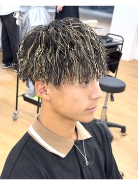 ビカム 名駅(become) メンズハイライトメッシュパーマツイストスパイラルマッシュ