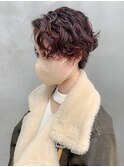 ハンサムショート、ニュアンスパーマ、ピンクブラウン